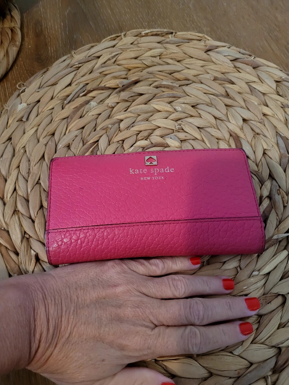 kate spade Hot Pink Pebbled Leather Zip Wallet